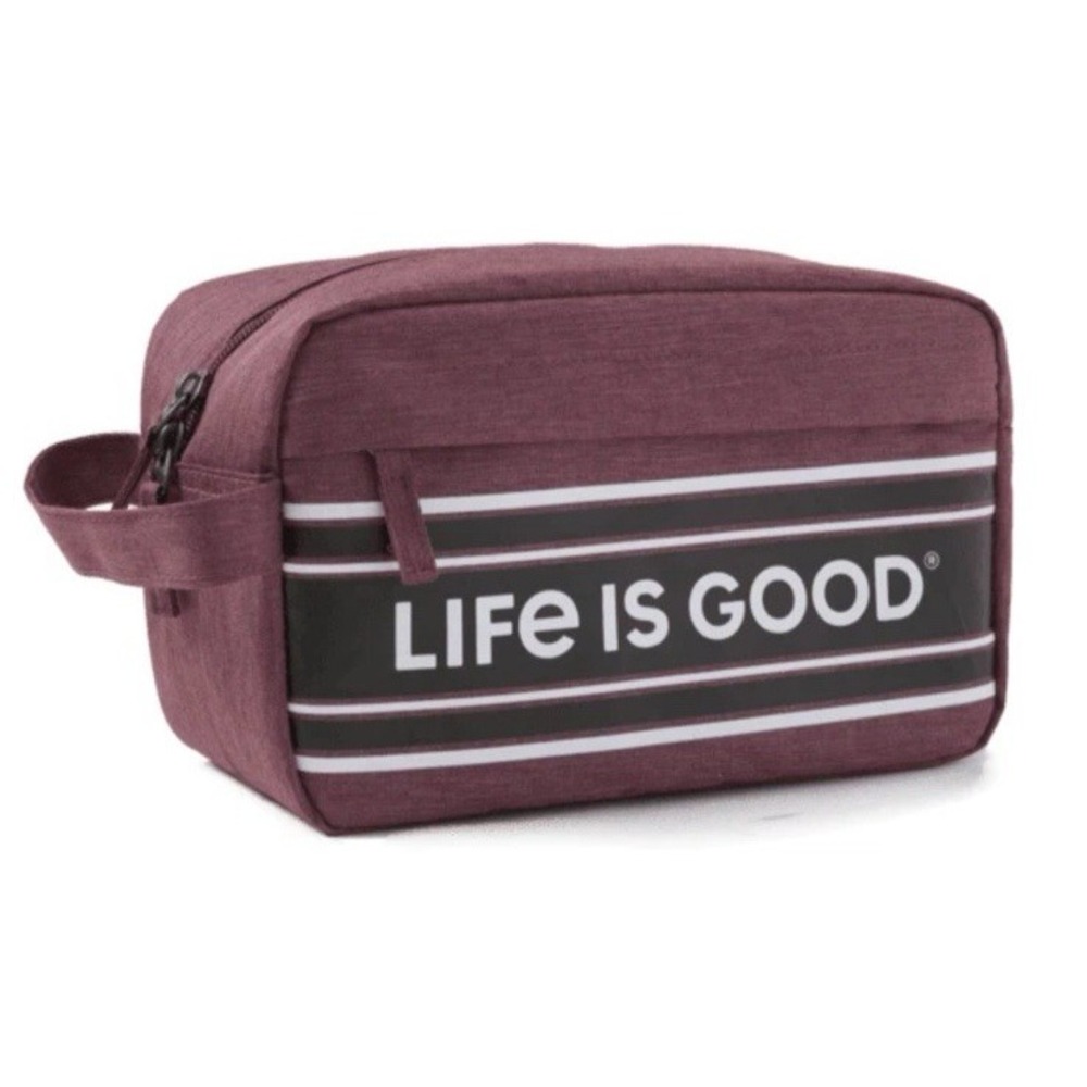 Life Is Good Day Dopp Kit LG Stripes Bag Unisex Travel Mahogany‎ Brown
